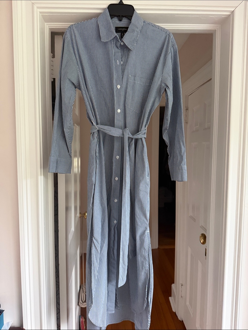 Banana Republic Factory Blue and White Striped Maxi Shirt Dress